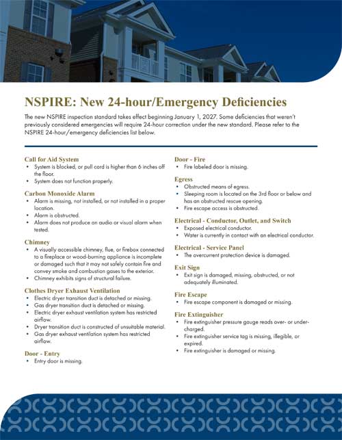 NSPIRE 24 hour emergency deficiencies flyer